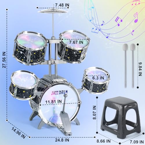 Kids Drum Set for Toddlers 1-3, Jazz Drum Toy with Lights, Percussion Kit for Boys Girls K90721
