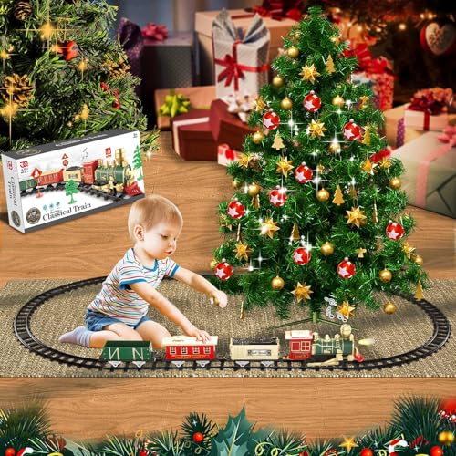 JUQU Christmas Train Set for Kids Ages 3-8, Battery Operated with Lights and Sounds R49536