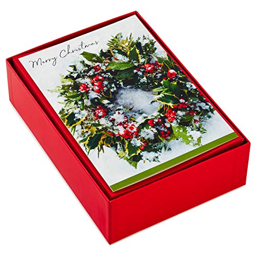 Hallmark Boxed Christmas Cards, Snowy Wreath (40 Cards and Envelopes) L647