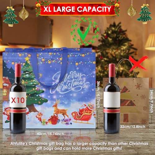 AhfuLife 12 PCS Reusable Christmas Gift Bags with Handles, Assorted Sizes J39716