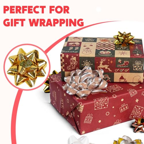 JOYIN 46PCS Christmas Bows and 2 Rolls of Ribbon Assortment for Gift Wrapping R11755