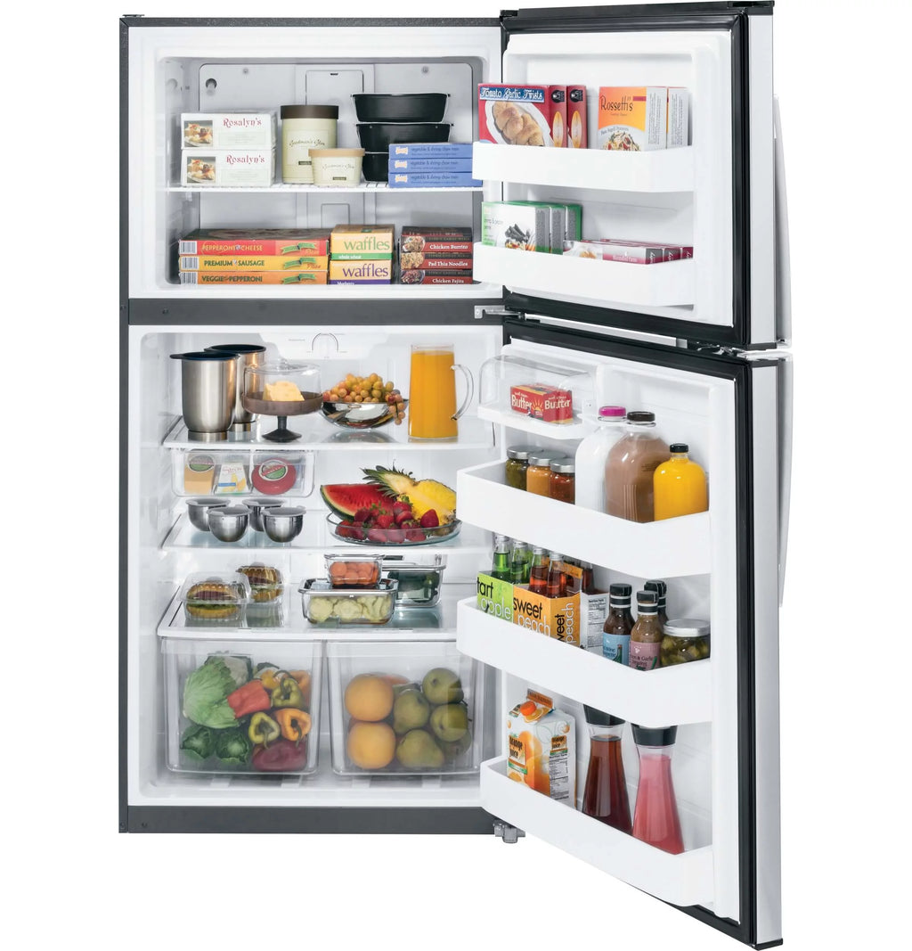GE Appliances 33 Inch Freestanding Top Freezer Refrigerator Stainless Steel D980