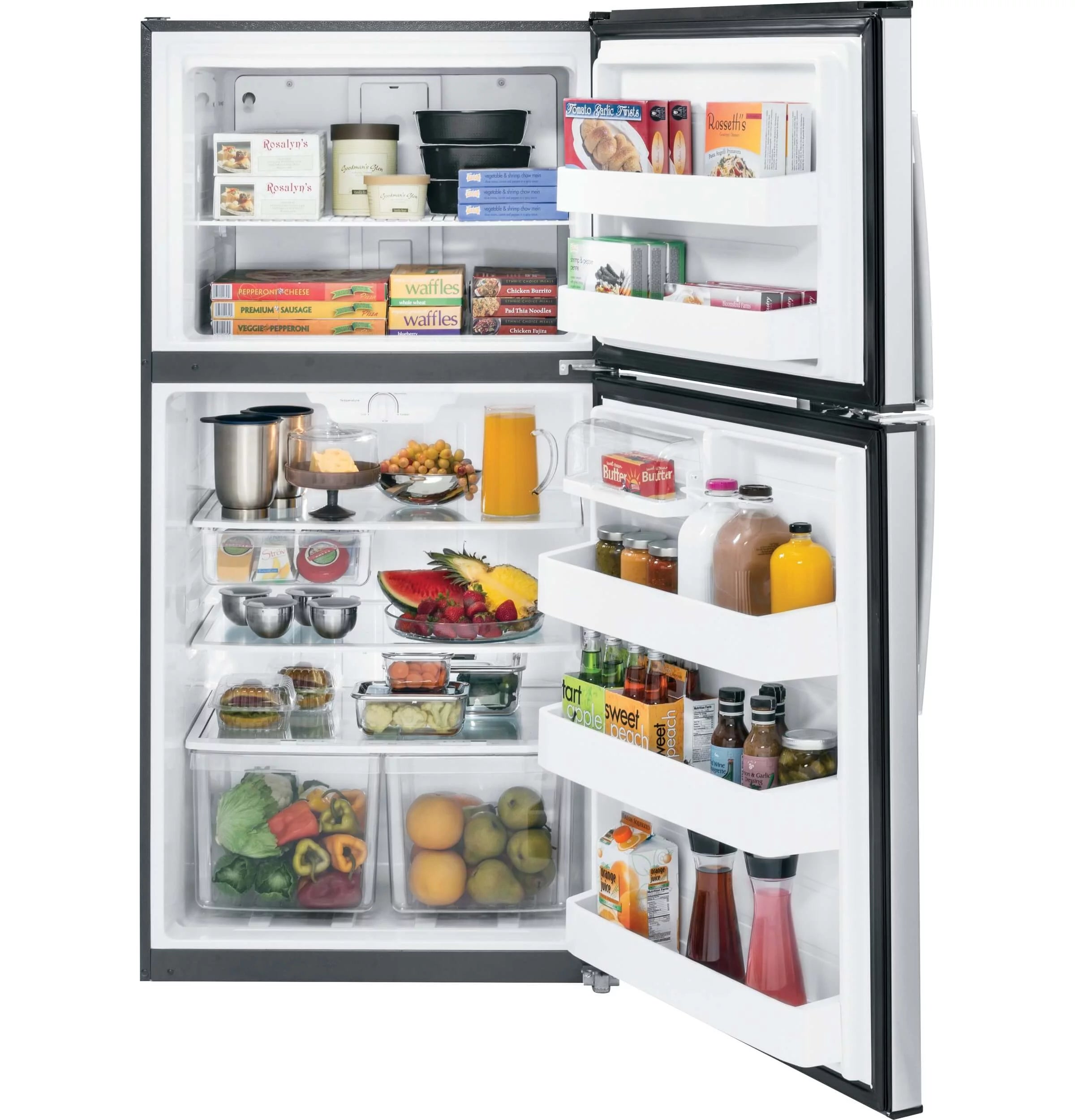 GE Appliances 33 Inch Freestanding Top Freezer Refrigerator Stainless Steel D980