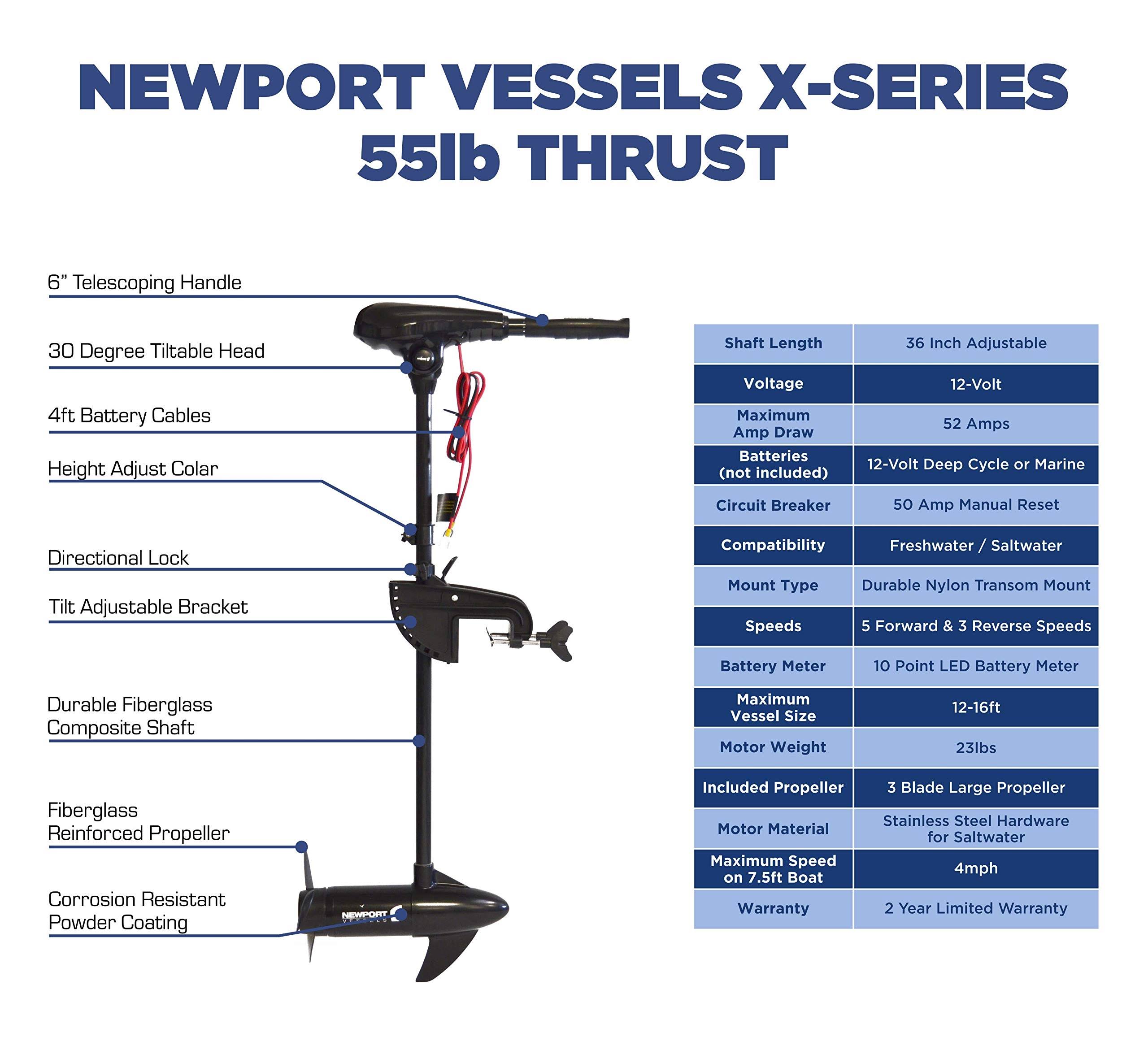 Newport Vessels X-Series 55 lb Thrust Saltwater Transom Mounted Trolling Motor G45884