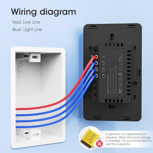 Zigbee Smart Touch Wall Light Switch 3 Gang, No Neutral Wire, Works with Alexa Z88563