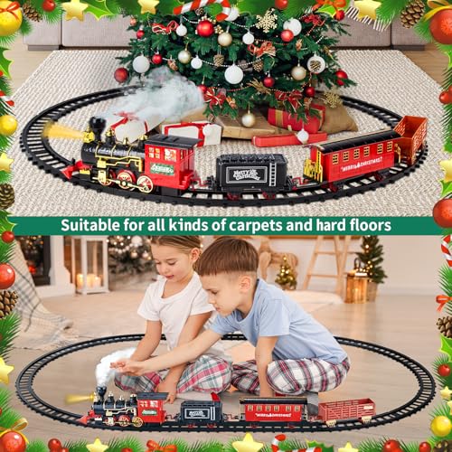 Kids Train Set with Steam Locomotive, Sounds & Lights for Boys Girls Ages 3-8 N4969