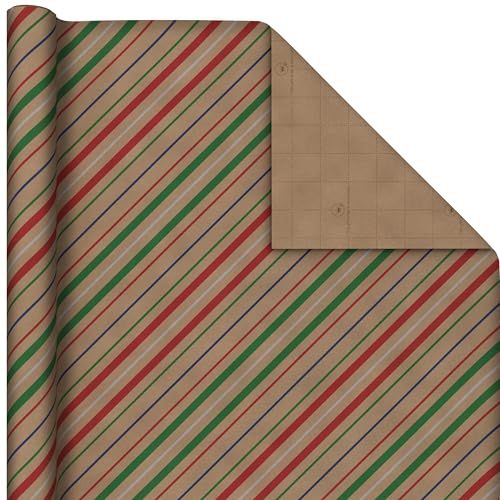 Hallmark Christmas Wrapping Paper Bundle with Cut Lines, Kraft, Red Trucks, 4 Rolls D91100
