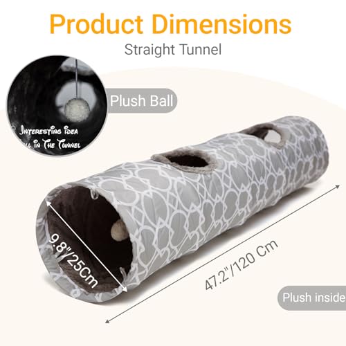 LUCKITTY Geometric Cat Tunnel with Plush Inside, Collapsible with Balls D91078