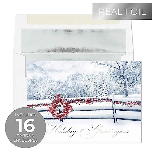 Masterpiece Holiday Greetings Christmas Cards with Snowy Cardinal Wreath, 16 Boxed with Envelopes L381397