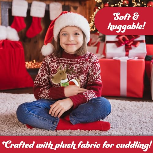 SCS Direct Reindeer Plush 12" Christmas Stuffed Animal with Coat and Scarf V909