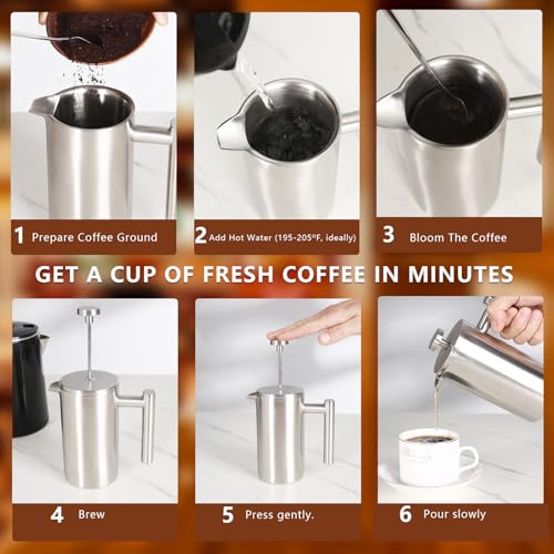 12 OZ Stainless Steel French Press Coffee Maker for Camping Travel U99491