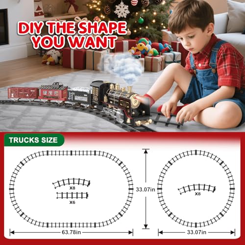 JUQU Christmas Train Set for Kids Ages 3-8 Remote Control Steam Locomotive with Tracks C947409