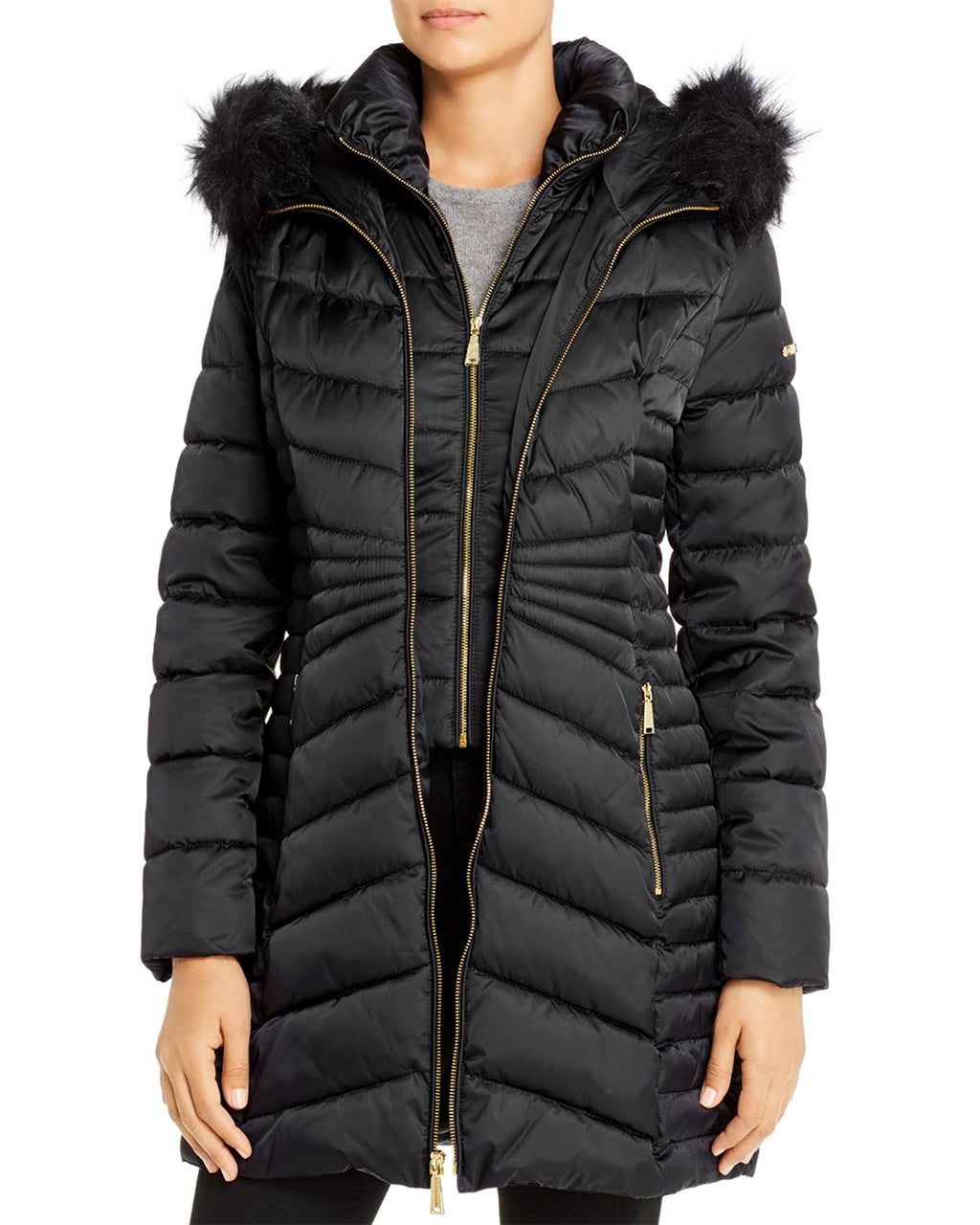 Laundry by Shelli Segal Faux-Fur-Trim Hooded Puffer Coat - Black O4098