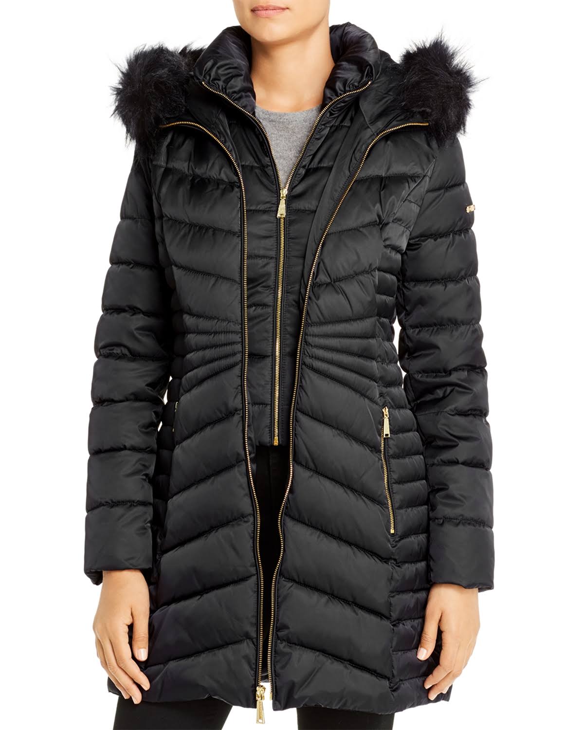 Laundry by Shelli Segal Faux-Fur-Trim Hooded Puffer Coat - Black O4098