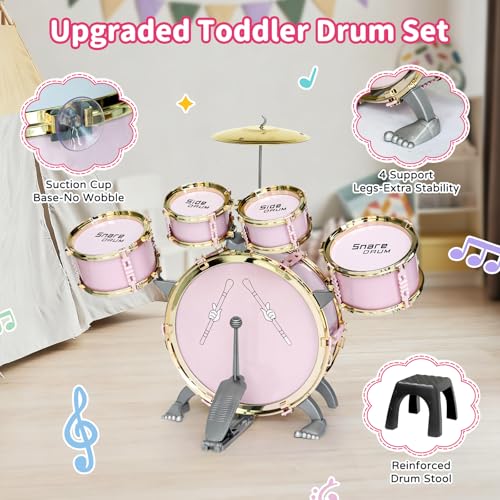 Toddler Drum Set for Kids 5-Piece with Stool, Pedal & Drumsticks F3261