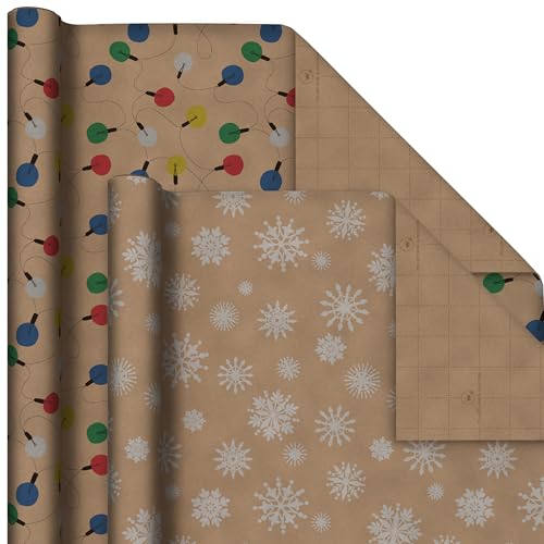 Hallmark Christmas Wrapping Paper Bundle with Cut Lines, Kraft, Red Trucks, 4 Rolls D91100