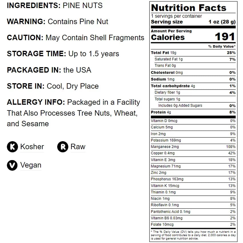Food to Live Pine Nuts, 1 Pound, Kosher, Vegan, Raw X73388