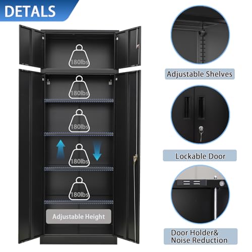 Metal Storage Cabinet 71" White Locking Steel Cabinet with 2 Doors and 5 Shelves U4003