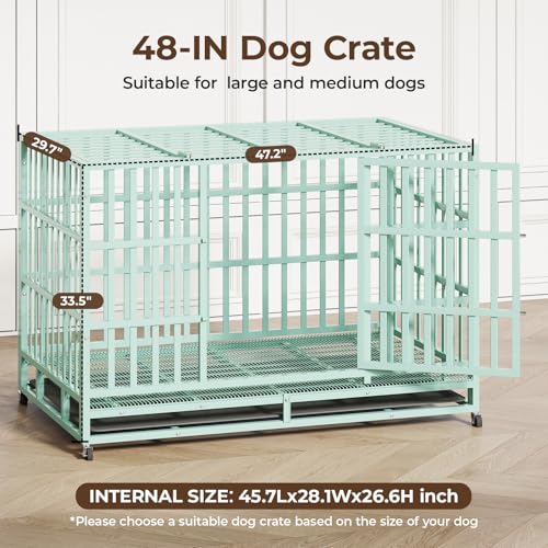 48 Inch Heavy Duty Dog Crate for Large Dogs, Double Door Steel Cage with Removable Tray L544488