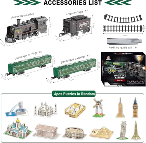Electric Train Set for Kids with Steam Locomotive, Light & Sounds S601002