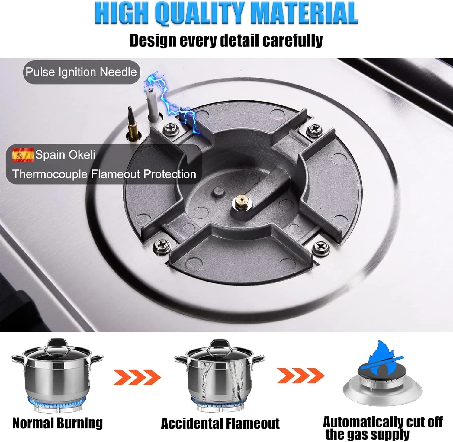 Tabaray Propane Gas Cooktop 30 Inch 5 Burner Stainless Steel Built-in U803611
