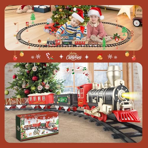 JUQU Christmas Train Set for Kids Ages 3-8, Battery Operated with Lights and Sounds R49536