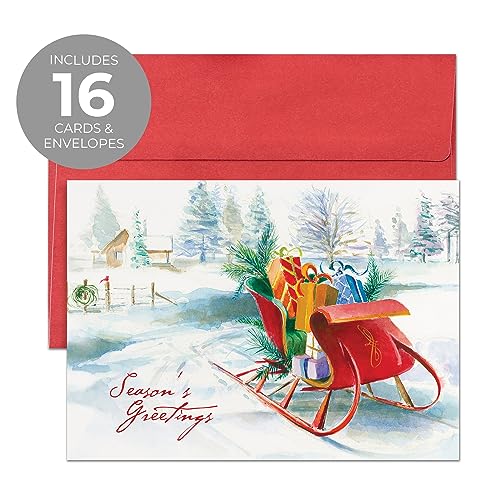 Masterpiece Holiday Greetings Christmas Cards with Snowy Cardinal Wreath, 16 Boxed with Envelopes L381397