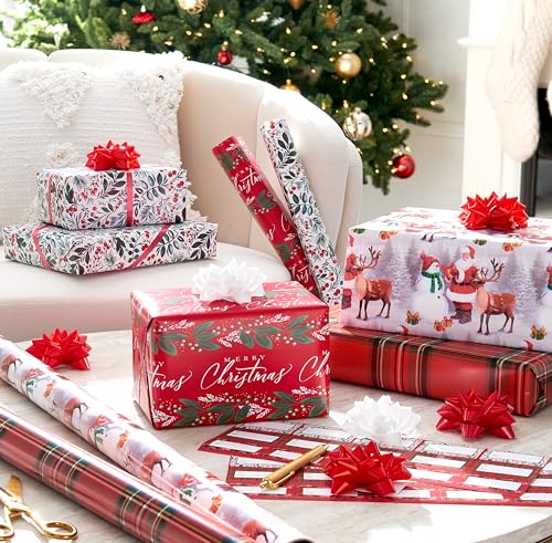 American Greetings Christmas Wrapping Paper Set, Red and Tan Brown, 120 sq ft, 4 Rolls R967653