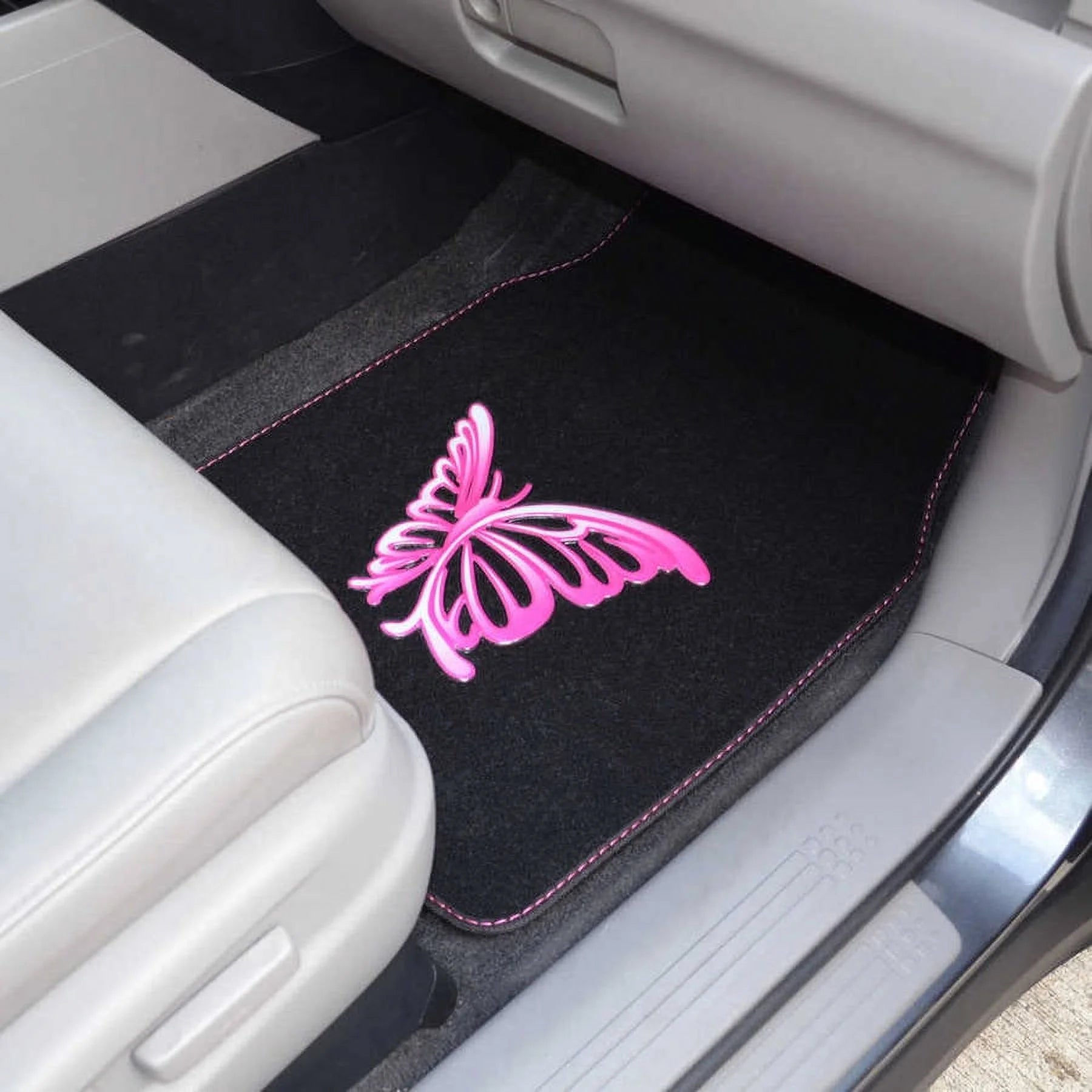 BDK Pink Butterfly Car Floor Mats Full Set Rubber Backing H618864