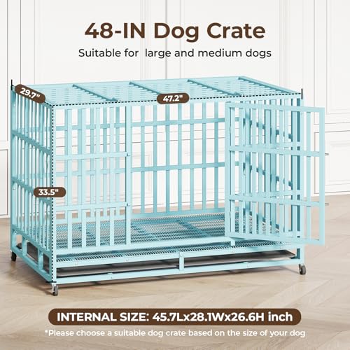 48 Inch Heavy Duty Dog Crate for Large Dogs, Double Door Steel Cage with Removable Tray L544488
