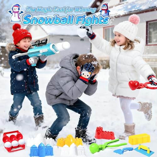 DISHIO Snowball Maker Kit with Blaster Launcher, Duck Clips, Molds, Shovel & Carry Bag G9242