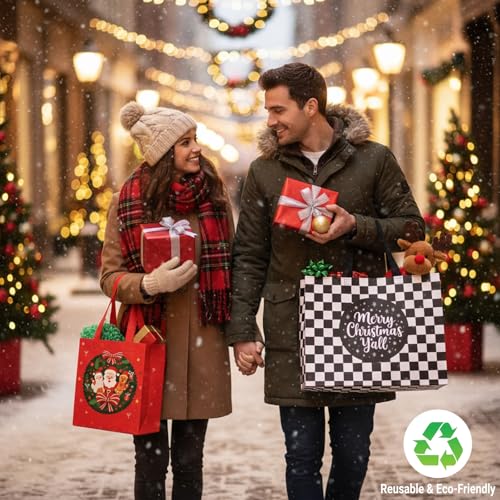 habgp 20 Pack Christmas Gift Bags Assorted Sizes with Handle, Reusable Tote K88379