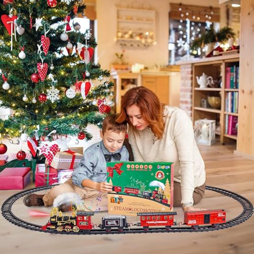 Letapapa Train Set with Steam Locomotive, Tracks, Lights & Sound for Kids A3170