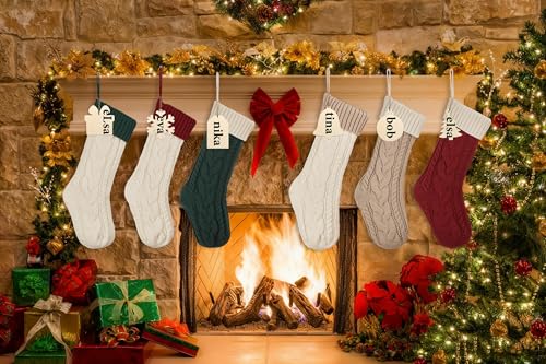 Bone Shaped Dog Christmas Stockings 3 Pack Cable Knit with Name Tag X7669