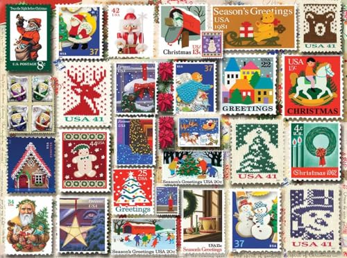 White Mountain 1000 Piece Jigsaw Puzzle Winter Christmas Holiday Puzzles for Adults and Kids 24"x30" Large Pieces - Christmas Stamps