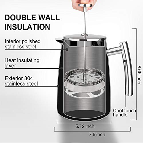 Secura French Press Coffee Maker, 50-Ounce, 304 Stainless Steel Insulated Z9306