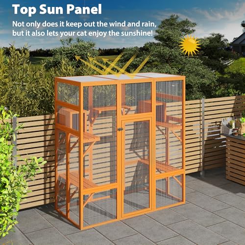 COZIWOW 70 Inches Wooden Catio Outdoor Cat Enclosure with Waterproof Roof I9907
