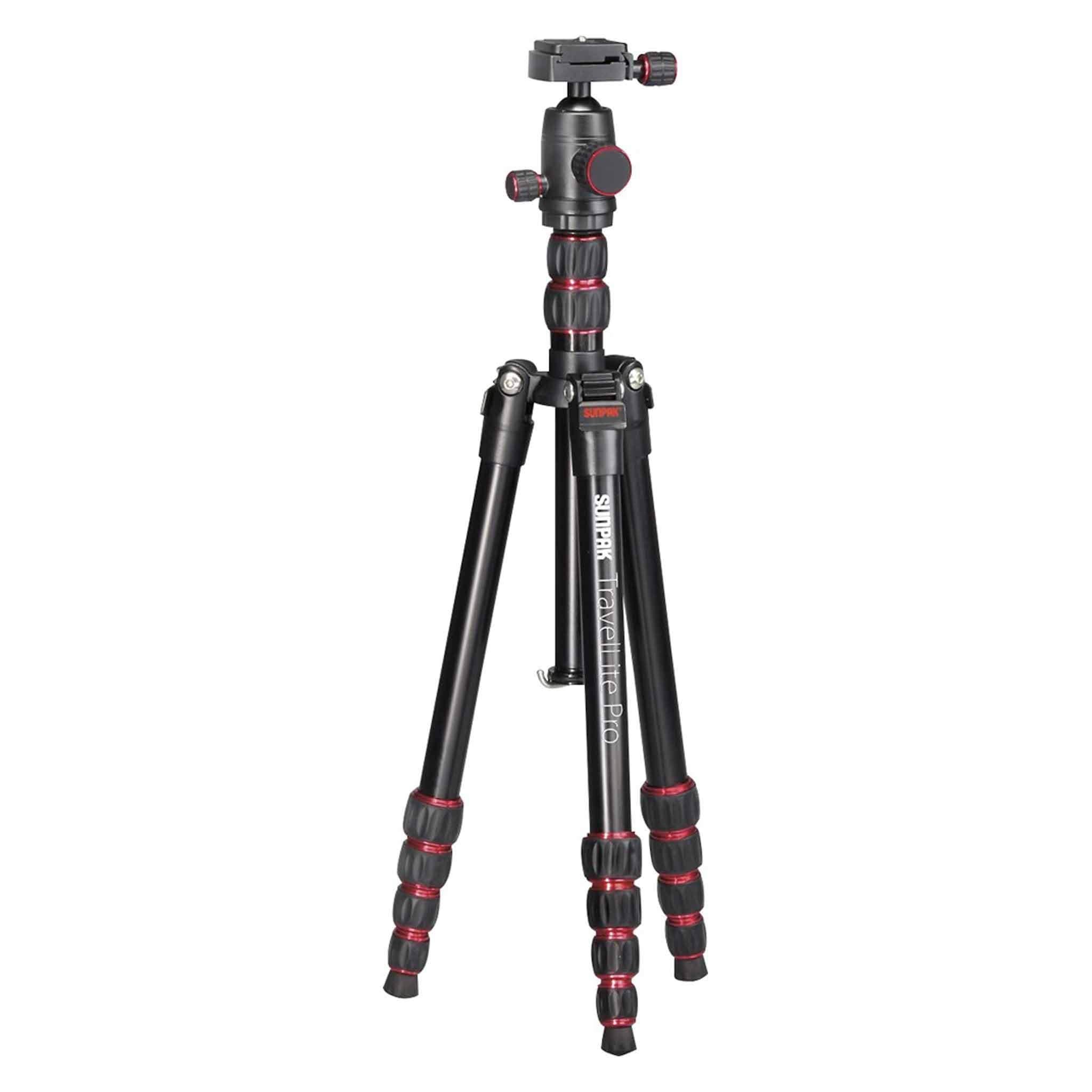 Sunpak - TravelLite Pro REVERSE Folding 63" Tripod - Black with Red Accents - Megean