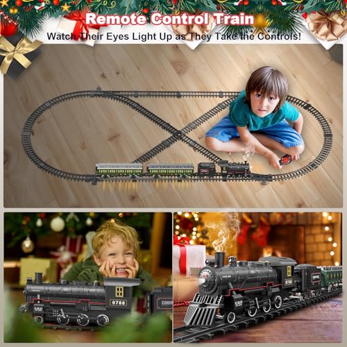 Electric Train Set for Kids with Steam Locomotive, Light & Sounds S601002