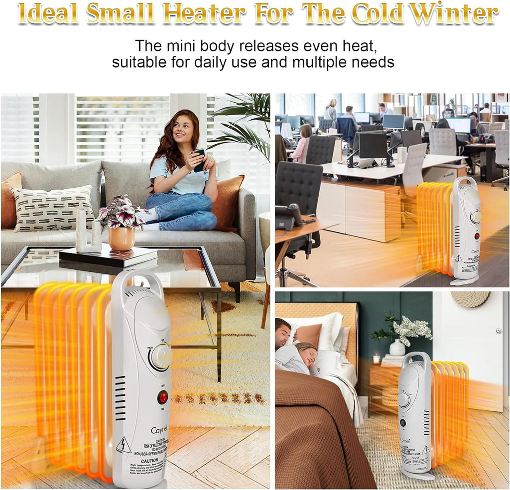 Caynel Mini Electric Oil Filled Radiator 7-Fin with Thermostat, 700W, White H543