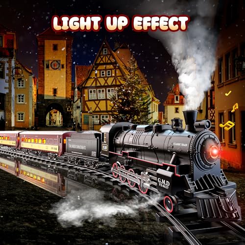 Hot Bee Train Set for Boys, Remote Control Electric Toy with Steam Locomotive E1277