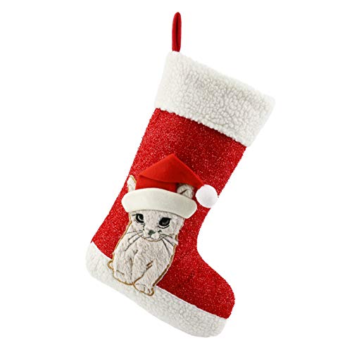 WEWILL 18" Cat Felt Christmas Stocking with Paws Embroidery K25915
