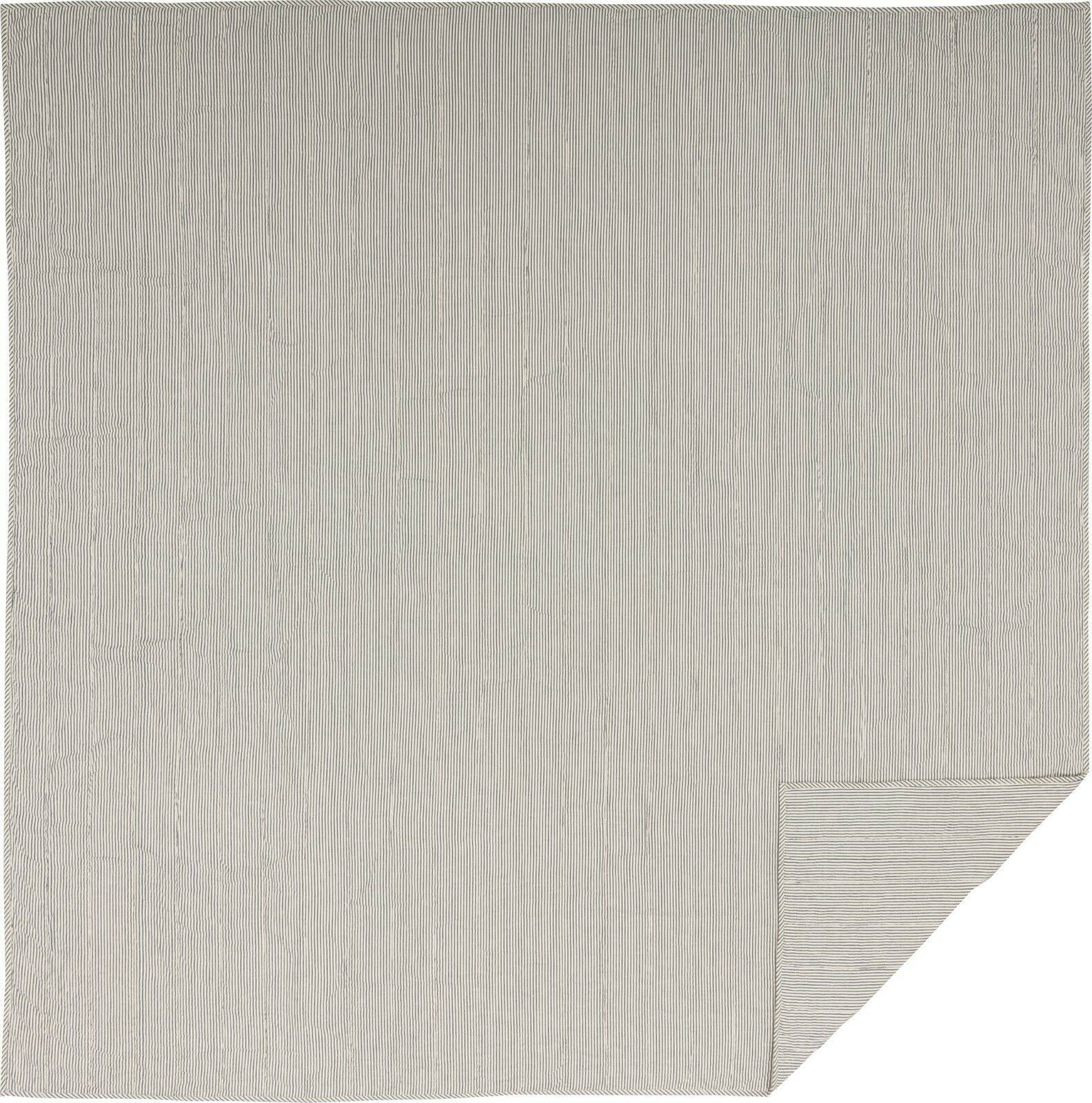 Hatteras Seersucker Blue Ticking Stripe Queen Quilt Coverlet Q129659
