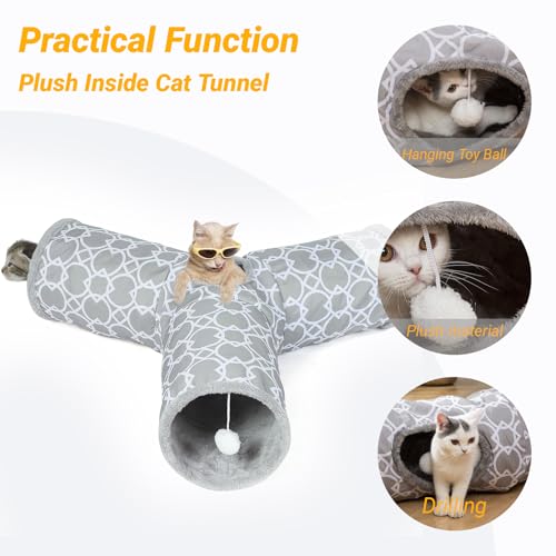 LUCKITTY Geometric Cat Tunnel with Plush Inside, Collapsible with Balls D91078
