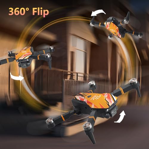 TT19 Foldable 1080P Camera Drone for Adults, Brushless Motor RC Quadcopter, Orange E4143