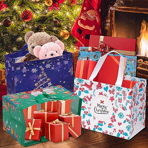 24 Pack Christmas Gift Bags Assorted Sizes with Handle, Non-Woven Reusable Tote I711017