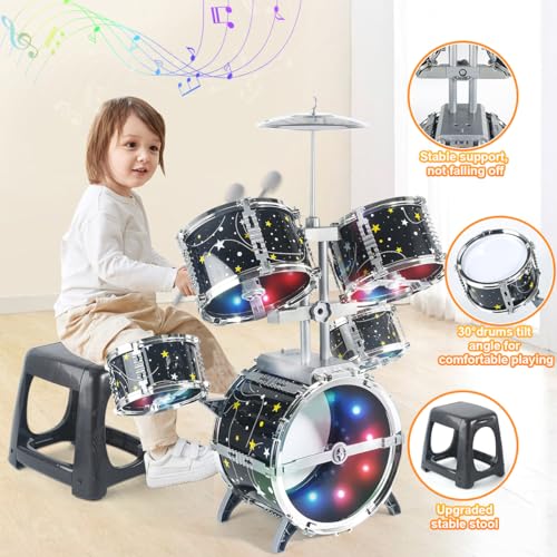 Kids Drum Set for Toddlers 1-3, Jazz Drum Toy with Lights, Percussion Kit for Boys Girls K90721