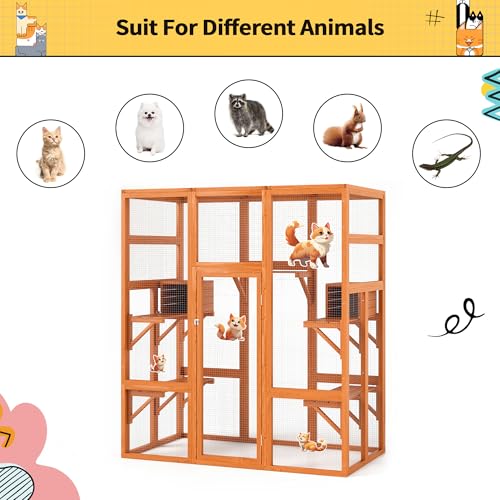 COZIWOW 70 Inches Wooden Catio Outdoor Cat Enclosure with Waterproof Roof I9907