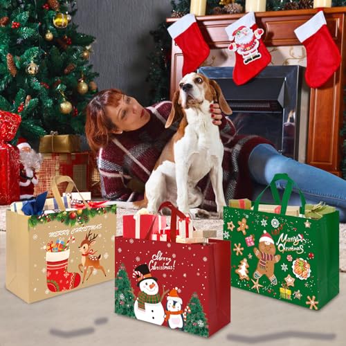 24 Pack Christmas Gift Bags Assorted Sizes Reusable Non-Woven Tote Z5851