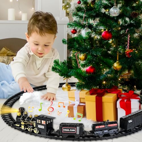 Letapapa Train Set with Steam Locomotive, Tracks, Lights & Sound for Kids A3170